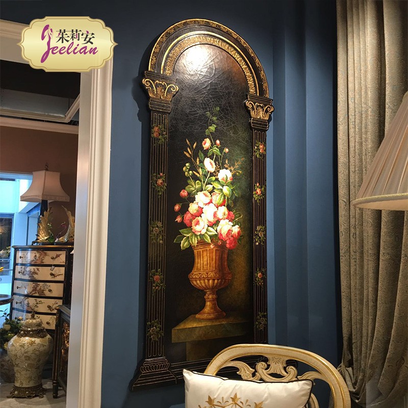 Julianne luxury French Roman column shape foyer Color paint woodblock painting Pure hand-painted flower villa craft gift decoration