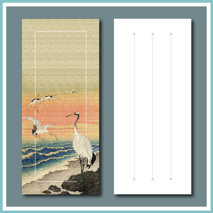50 one-stroke letterheads, classic 4 grids, Japanese Ukiyo-e, East China Sea red-crowned cranes, paper letterheads, post-it notes