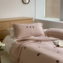 Favoria Han Feng ins Cotton Rose Embroidered Quilted Cotton Sheets Adult Bed Cover Mattress Bedding Set of Three