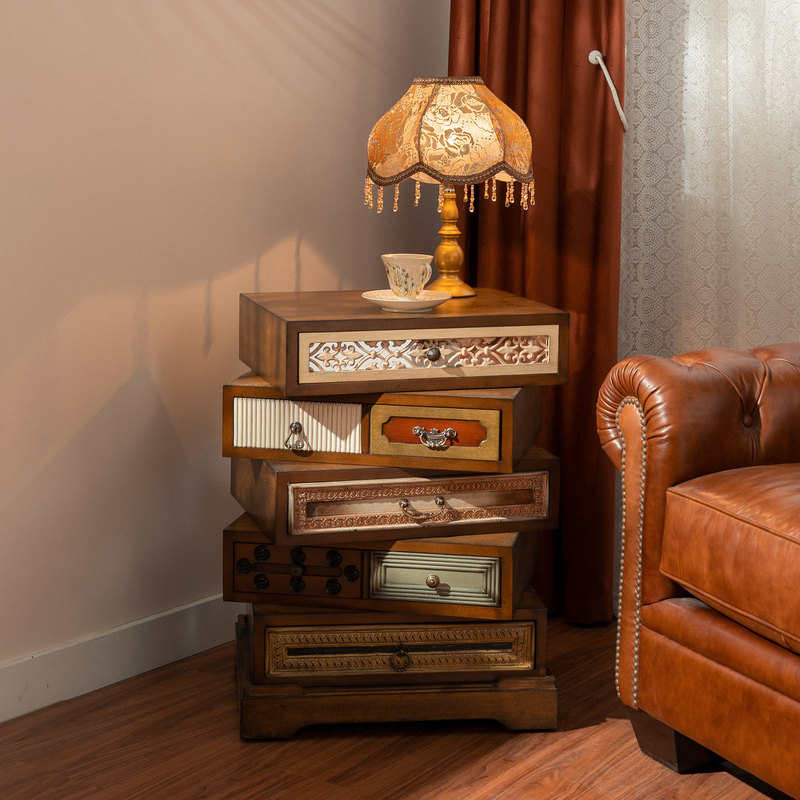 American Retro Rotating Bedside Table, Mid-Century Style Designer Small Side Cabinet, Solid Wood Storage Cabinet, Small Apartment Storage Cabinet American Retro Rotating Bedside Table, Mid-Century Style Designer Small Side Cabinet, Solid Wood Storage Cabinet, Small Apartment Storage Cabinet