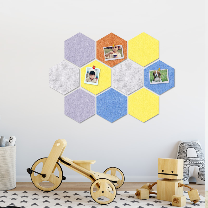 Hexagon Colour felt plate Remain board work Bar photo wall Nursery Display Board Soft Wood Board Creative Wall Sticker