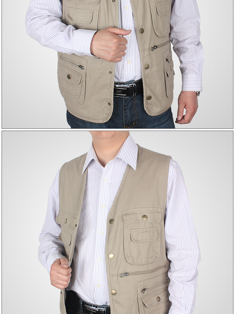 Trung niên xuân và mùa thu nhiều túi cotton vest nam cotton vest ngoài trời câu cá phóng viên vest vest ao khoac vest nam