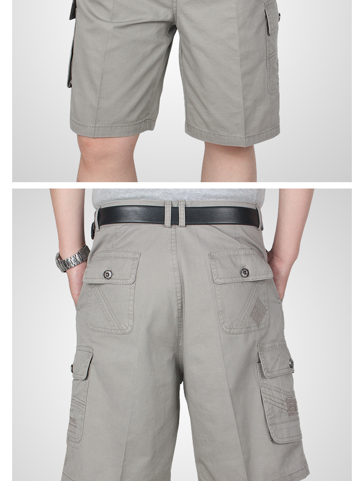 Quần short nam trung niên cha cotton phù hợp với quần short eo cao lỏng lẻo nhiều túi quần short nam giản dị quần áo thời trang