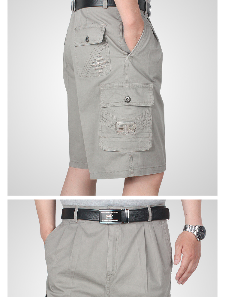 Quần short nam trung niên cha cotton phù hợp với quần short eo cao lỏng lẻo nhiều túi quần short nam giản dị quần áo thời trang