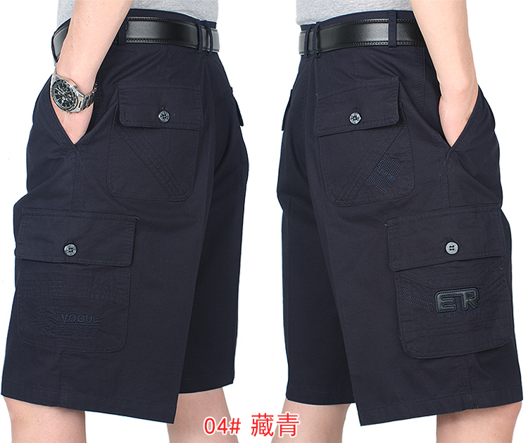 Quần short nam trung niên cha cotton phù hợp với quần short eo cao lỏng lẻo nhiều túi quần short nam giản dị quần áo thể thao nam