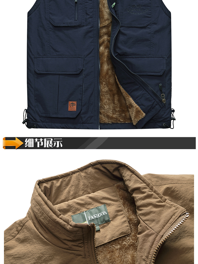 Cộng với nhung cộng với vest nam trung niên vest vest vai ngoài trời vest nam nhiều túi chụp ảnh cộng với áo vest cotton áo khoác ba lỗ nam