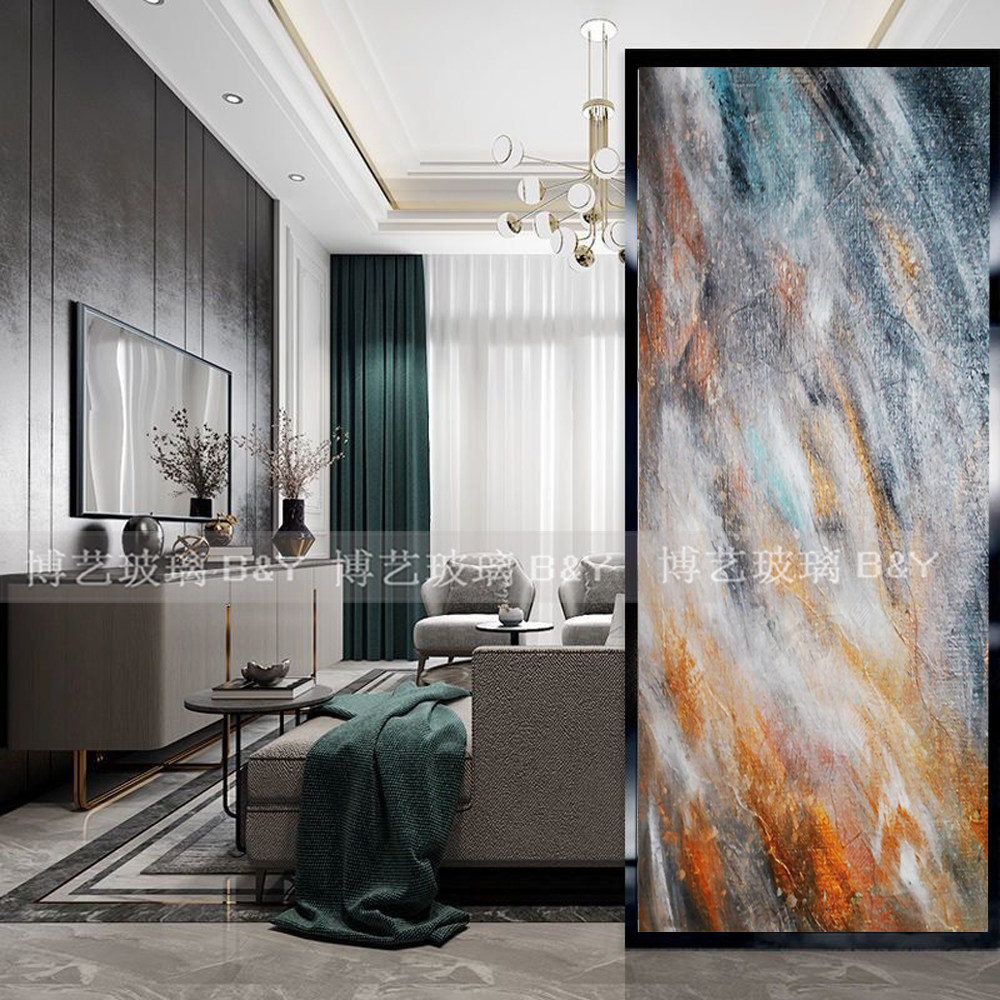 Shanghai art glass entrance American screen light luxury modern living room entrance door bathroom partition abstract oil painting