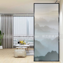 Factory direct sales art glass entrance hall partition screen bathroom dry and wet sliding door simple landscape painting Changhong