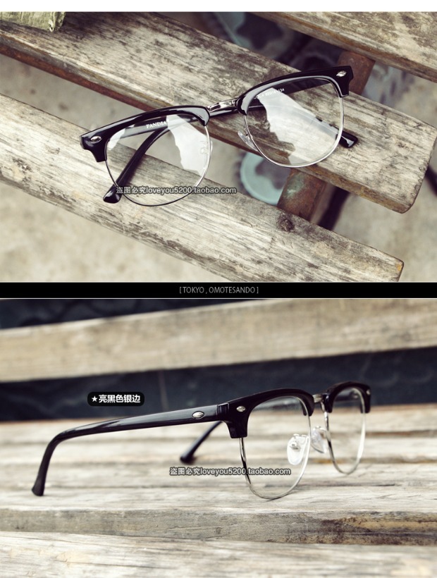 Kính retro gọng kính phiên bản Hàn Quốc của gương phẳng nữ sao mẫu nửa khung kính nam siêu nhẹ mặt tròn kính thủy tinh kính không độ