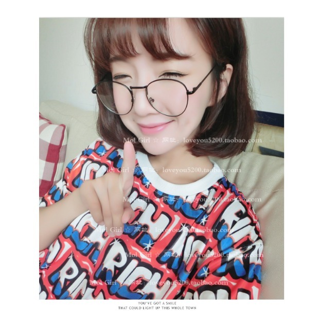 Mô hình ngôi sao kim loại hộp lớn Kính tròn gọng kính phụ nữ cận thị phẳng gương văn học quạt thủy triều kính nam khung kính tròng kính