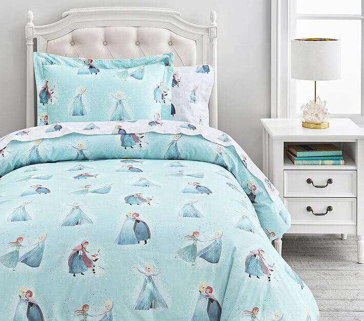 Ice blue ice and snow chic edge Aisha Anna full cotton tribute satin printed pillowcase bed sheet bed linen 4 pieces custom-made-Taobao