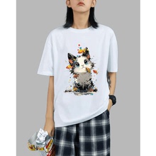 TUDOLIN Japanese retro pure cotton lazy style top 2024 summer new artistic printed short sleeved T-shirt for women