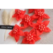 Foreign single export red milky yellow gauze flower pearl fabric flower DIY handmade hair accessories decoration BJD hat accessories