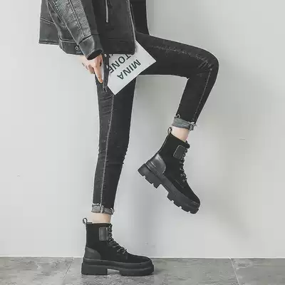 Korean thick-soled Martin boots women's British style 2020 new all-match motorcycle boots retro leather black heightening boots