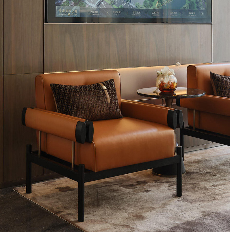 Modern Solid Wood Sofa Chair for Sales Offices, Hotel Reception and Negotiation Areas, Leisure Chair, Nordic Light Luxury Single Sofa Chair