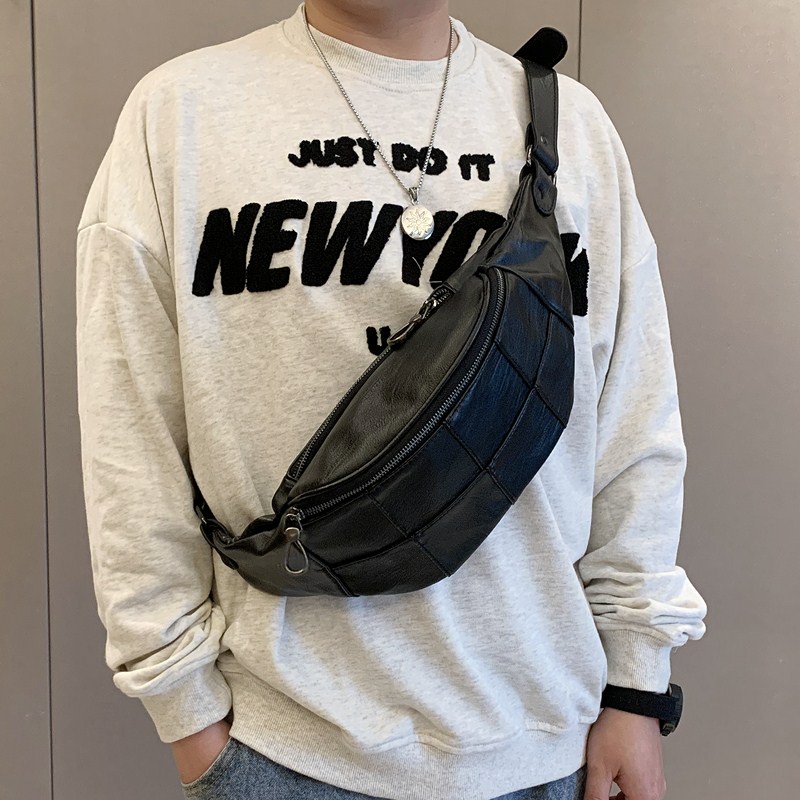 Korean Version Tide Card Sport Plaid Chest Bag Men Skew Cross 100 Hitch Kits Bag Single Shoulder Chest Bag Men Multifunction pockets