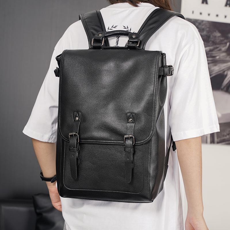 Fashion retro solid color backpack Korean men's bag street trend travel backpack large capacity student computer school bag