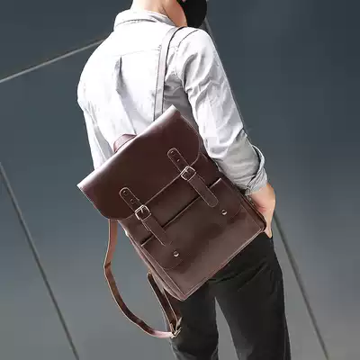 Fashion trend backpack men's Korean travel backpack British retro Crazy Horse leather wild casual student schoolbag
