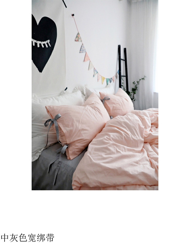 [Tháp] ốc màu hồng cộng với Ruffles xám dây đeo trang trí bông trang bị tấm gia đình bốn - Bộ đồ giường bốn mảnh chăn ga gối đệm giá rẻ
