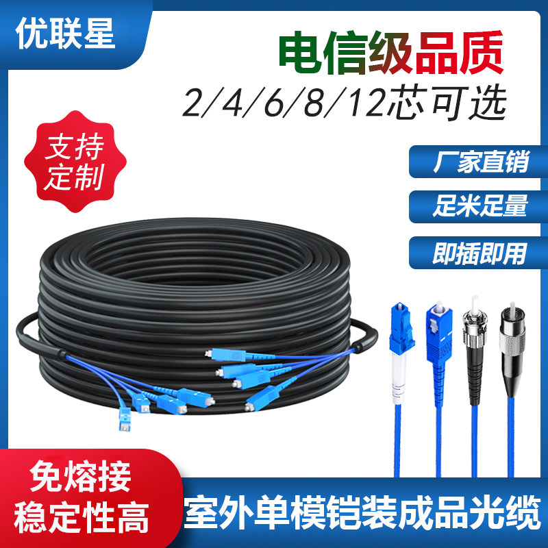 Outdoor armored finished optical cable 2 core 4 core 6 core 8 core 12 - core telecommunications class Guozhong outdoor fusion fiber jumper