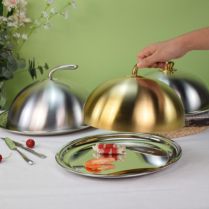Thickened Steak Plate Cover, Special for Steak, Delivery Plate, Golden Stainless Steel Banquet Cover, Teppanyaki Cover, Round Commercial Use Thickened Steak Plate Cover, Special for Steak, Delivery Plate, Golden Stainless Steel Banquet Cover, Teppanyaki Cover, Round Commercial Use