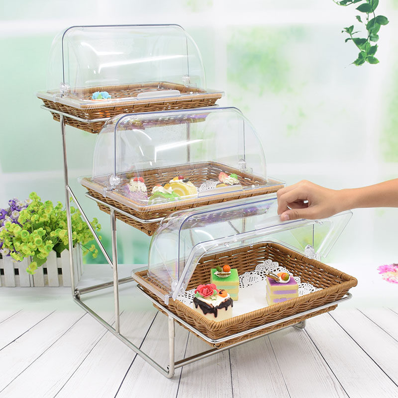 Sweet Taster Show Shelves Triple Bread Cake Snack Basket with lid Imitation Vine-set Fruit Basket Multilayered Creativity