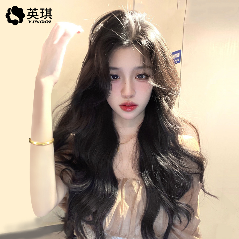 Yingqiウィッグ女性用ロングヘアエッジレースハンドピンふわふわナチュラルロングカーリーヘアビッグウェーブフル人毛フルヘッドピース