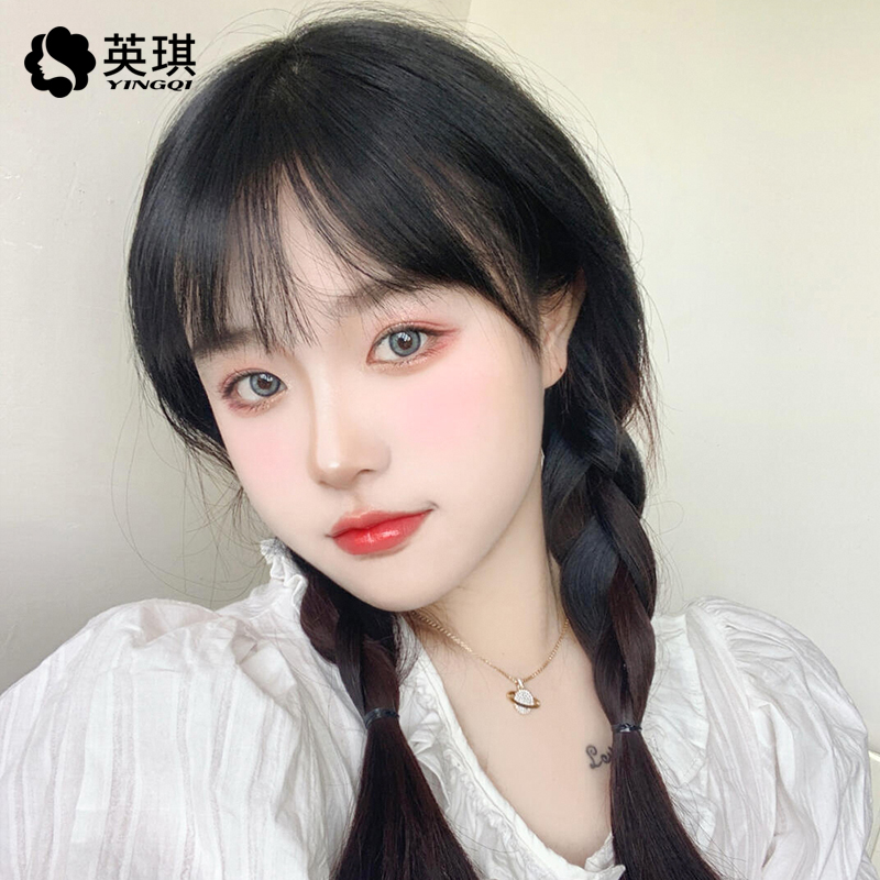 Yingqi wig female air Liu Hai long straight hair natural fluffy double twist live-action hair headgear Korean-style hairstyle-Taobao