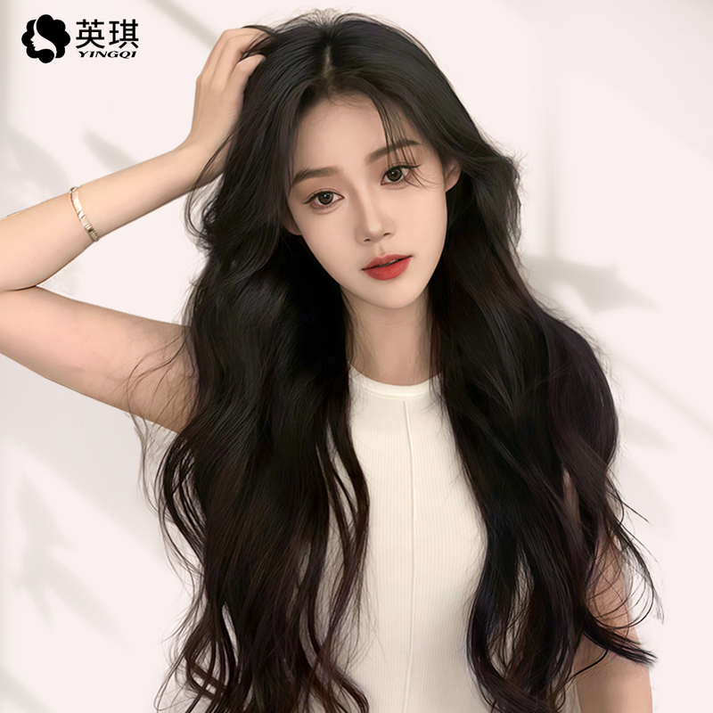 Yingqi Long Hair Wig for Women, Lace Front, Natural Wavy, Voluminous, Full Head Wig Made of Real Hair