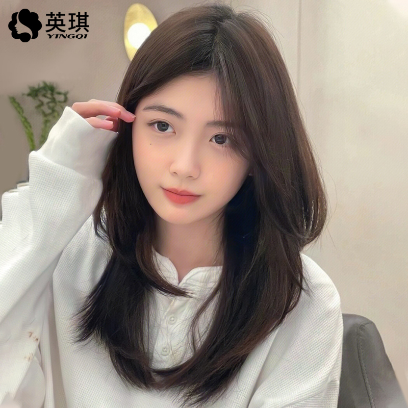 Yingqi Wig for Women, Medium-Length Bob, Full Head Cover, Fluffy Natural Collarbone-Length Hair, Real Hair, Internet Celebrity Short Hair Wig