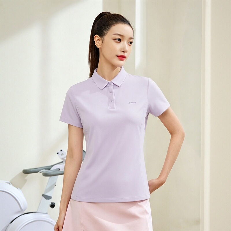 Li Ning Short-Sleeved T-Shirt Women's 2026 Summer Fitness Sun Protection Moisture-Wicking Quick-Drying Comfortable Loose Polo Shirt Aplw144