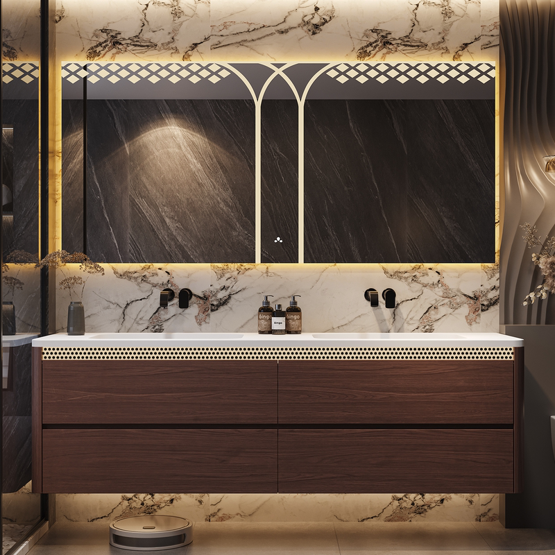 Imported Dupont Corian Modern Light Luxury Italian-Style Chinese-Style Smart Bathroom Cabinet Solid Wood Washbasin Cabinet