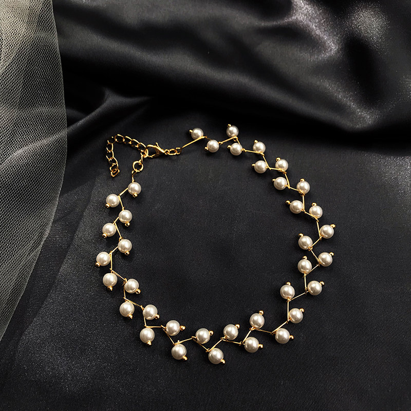 South Korean superfairy pearl choker fairy multilayer beaded necklace bridal neck necklace with lock bone chain female fashion commute