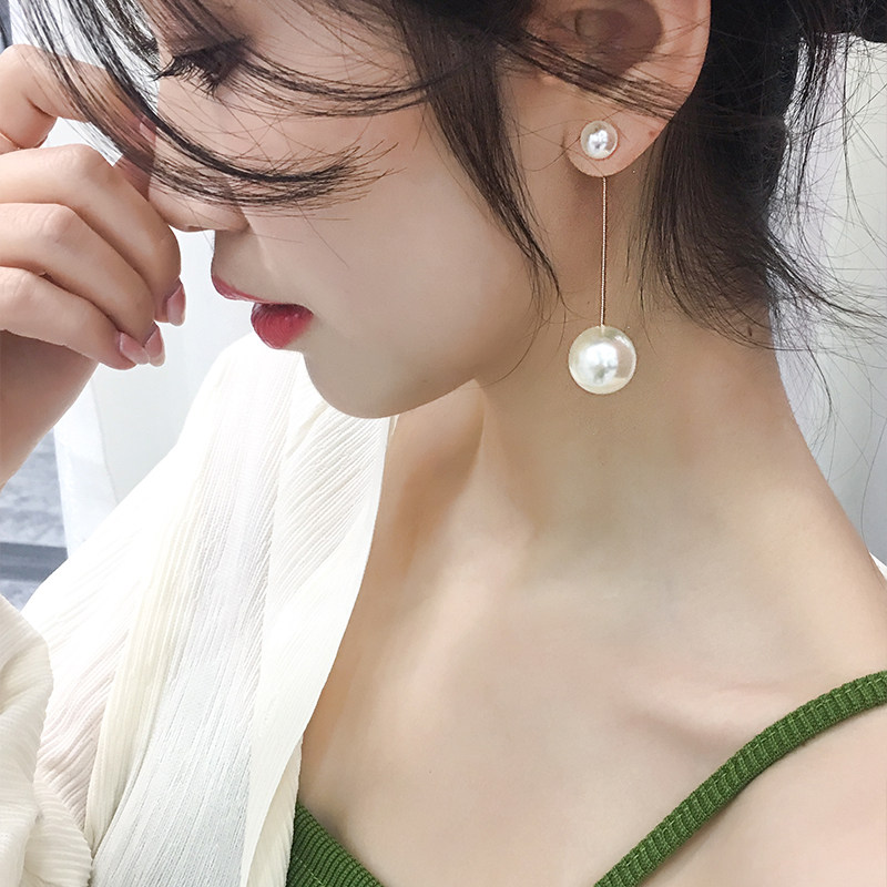 Star with big pearl earrings 2021 New Tide ear pin female earrings Korean temperament Net red ear jewelry pendant