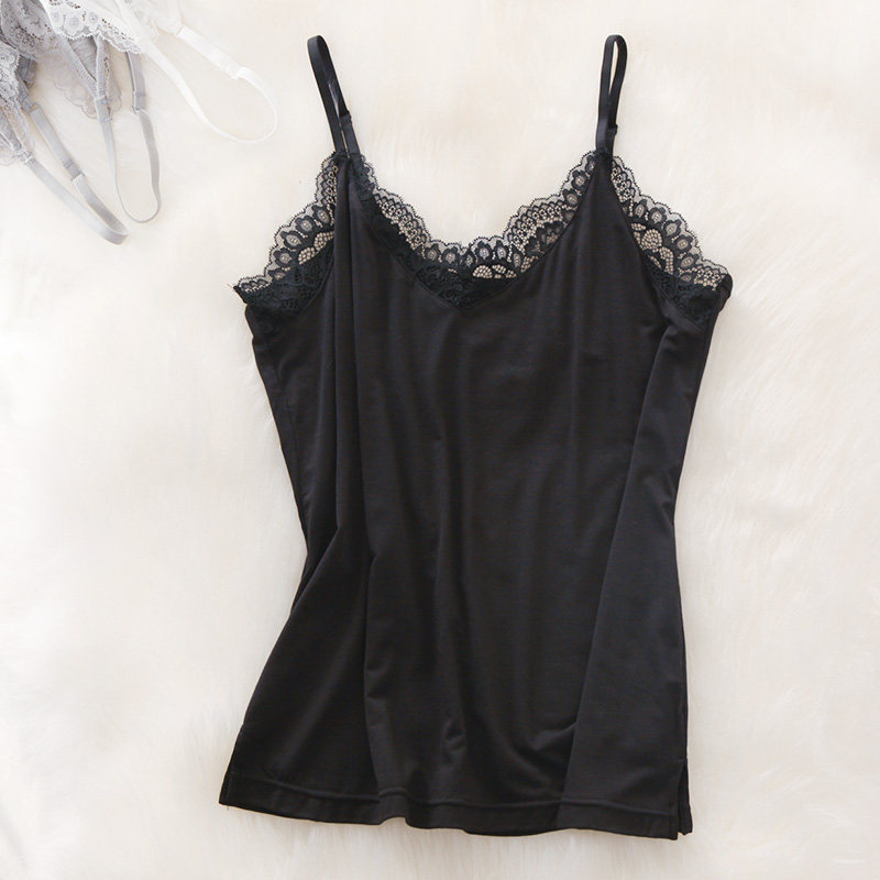 Summer sexy lace bottoming shirt modal small suspenders sleeveless short top vest ladies outer wear trendy thin section