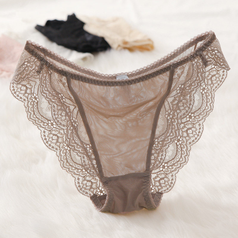 Clear Barn Pick Up Leak Low Waist Sexy Little Underpants Genuine Silk Lace Mesh Veil Ultra Slim Transparent Mulberry Silk Without Marks Triangle Pants