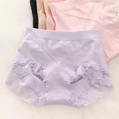 Lace sexy modal cotton crotch large size one-piece seamless underwear mid-waist hip-raising women's triangle shorts head