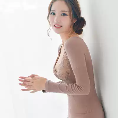 Japan single heating fiber heating clothes women's suit Lace body shaping body clothes low-neck nursing autumn clothes sanitary pants