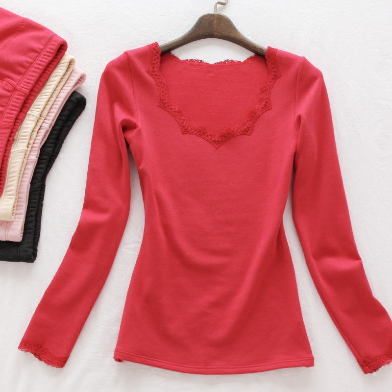 This Life Year Thickened LARGE COLLAR LOW COLLAR WOMEN'S UNDERWEAR PLUS SUEDE FEVER SWEATER PANTS WOMAN TYPE BEAUTY BODY AUTUMN CLOTHING SANITARY PANTS RED COLOR