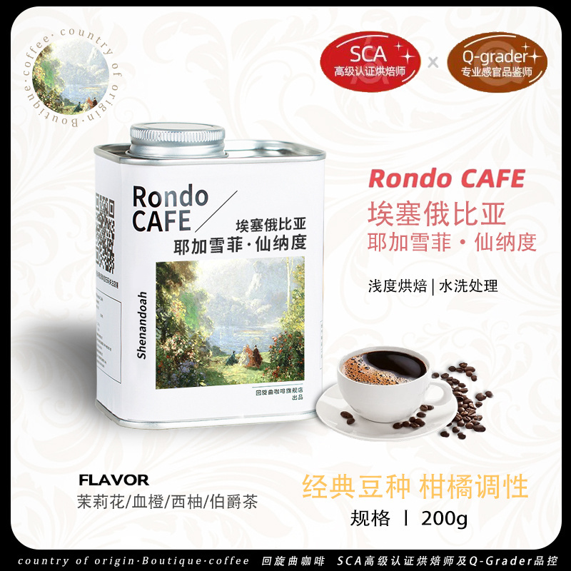 Rondeau Ethiopia Yirgacheffe 74110 Woka Water Washed G1 Light Roast Hand-Brewed Coffee Beans