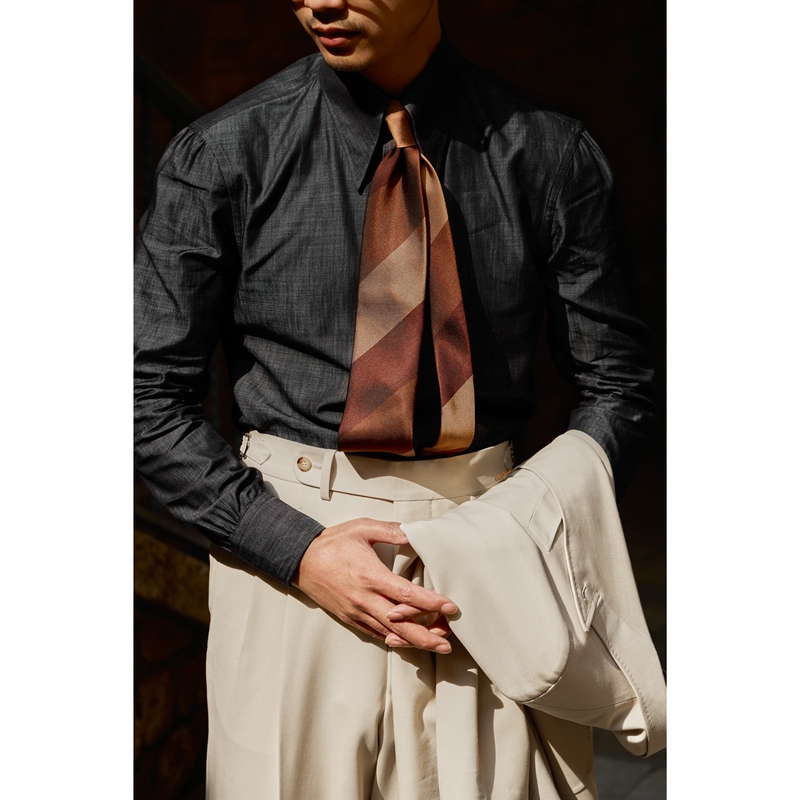 Ug Men's Clothing Classic Series Pure Cotton Denim'Gilded Phantom' Italian Godfather Collar Gentleman's Long Sleeve Shirt