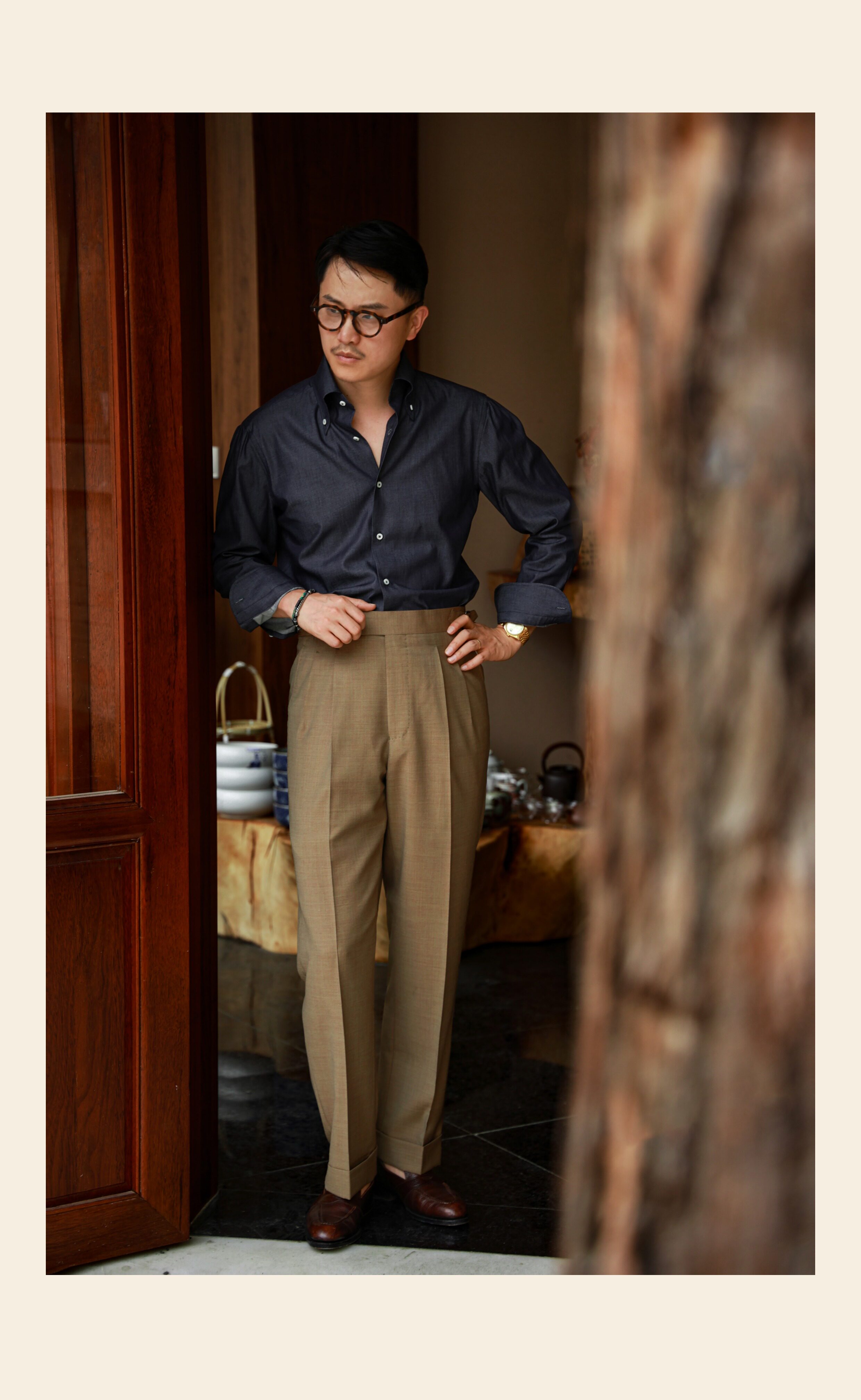 UGENTLE Мужской овцы волосы высокая Конечно ремесла " плывун Коричневый смысл высокий талия париж с застежкой джентльмен брюки 