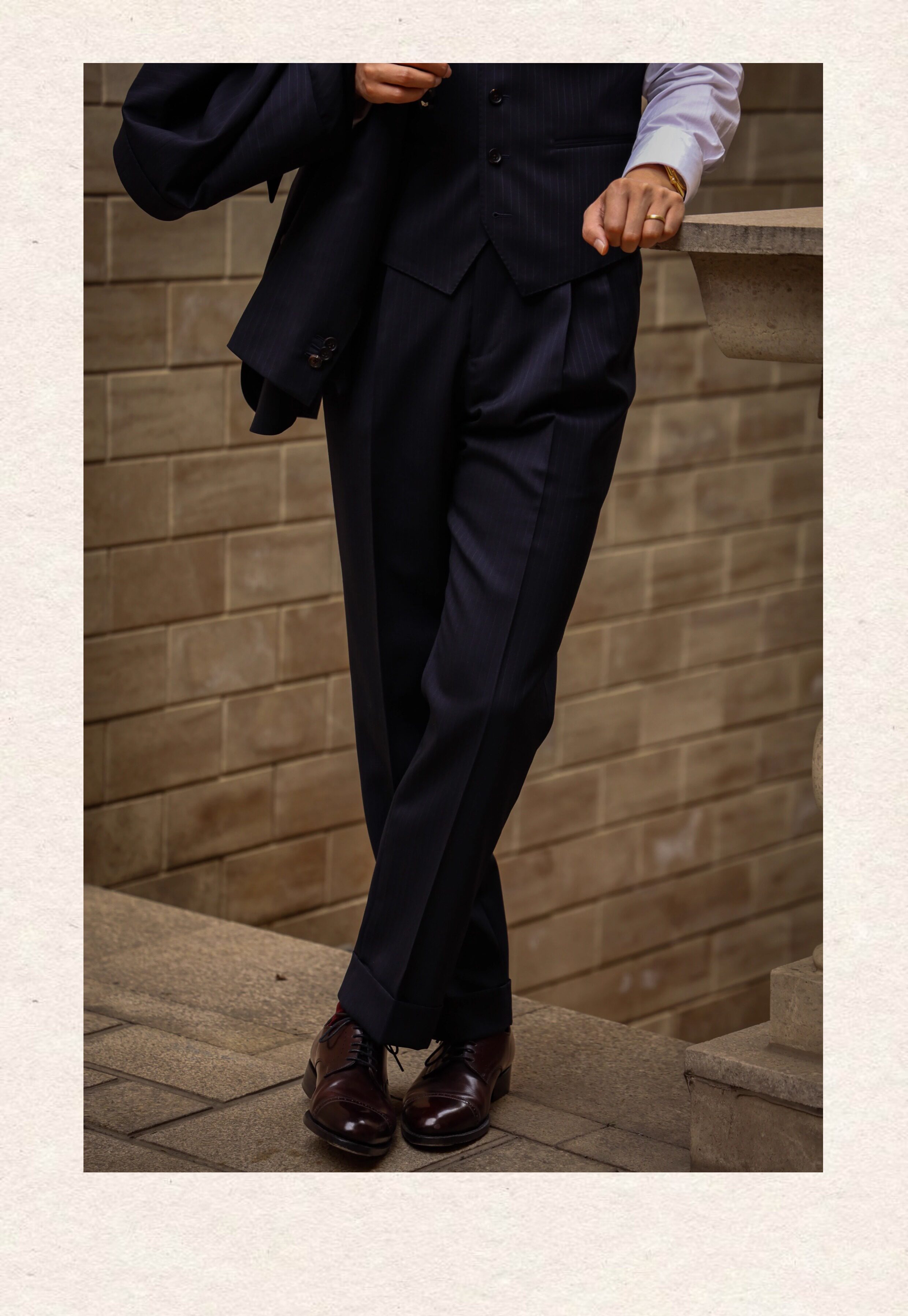 UGENTLE Мужской марка высокая Конечно ремесла midnight blue полоса Науллер спартак Демон пряжка высокая талия мужской брюки 