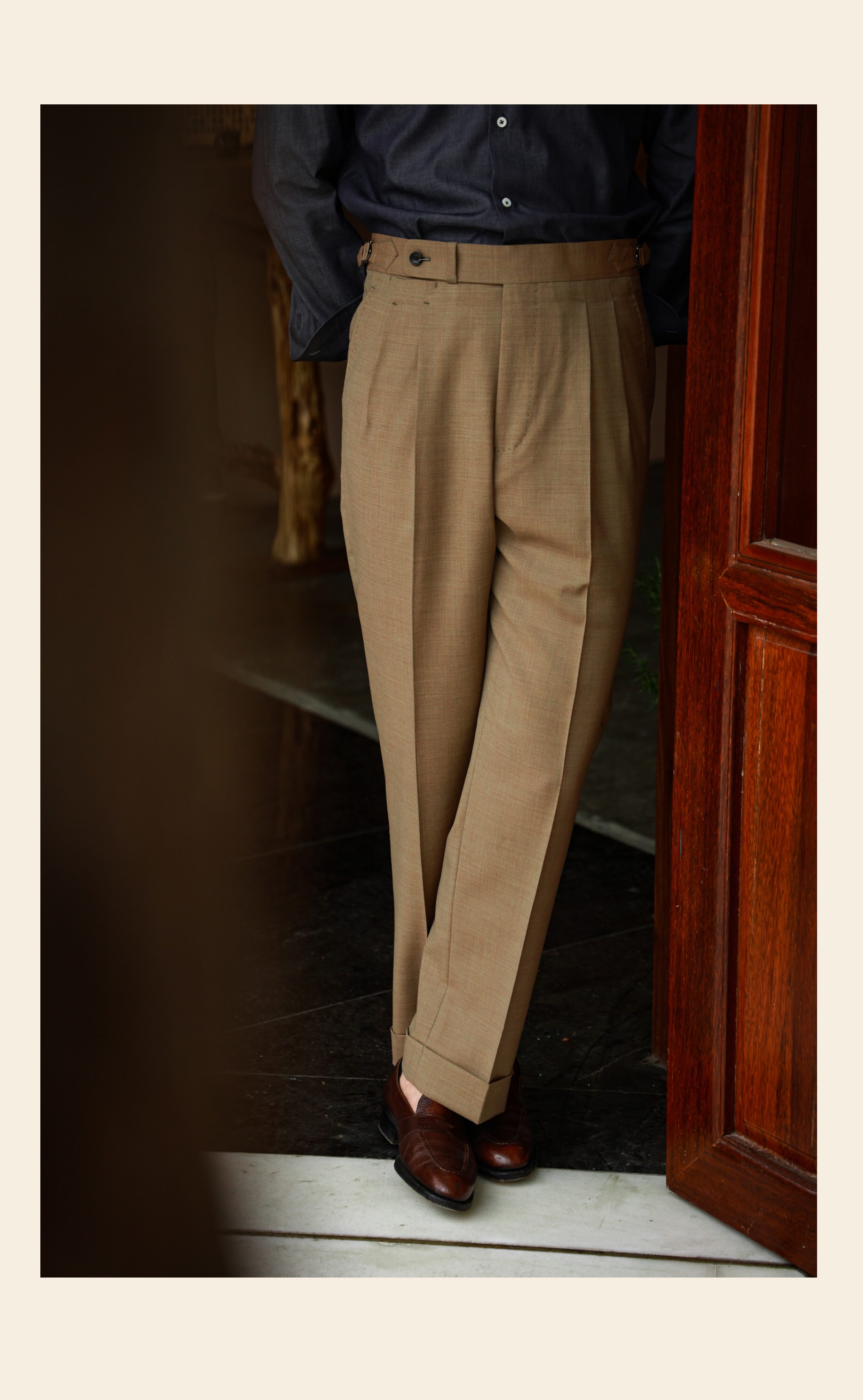 UGENTLE Мужской овцы волосы высокая Конечно ремесла " плывун Коричневый смысл высокий талия париж с застежкой джентльмен брюки 