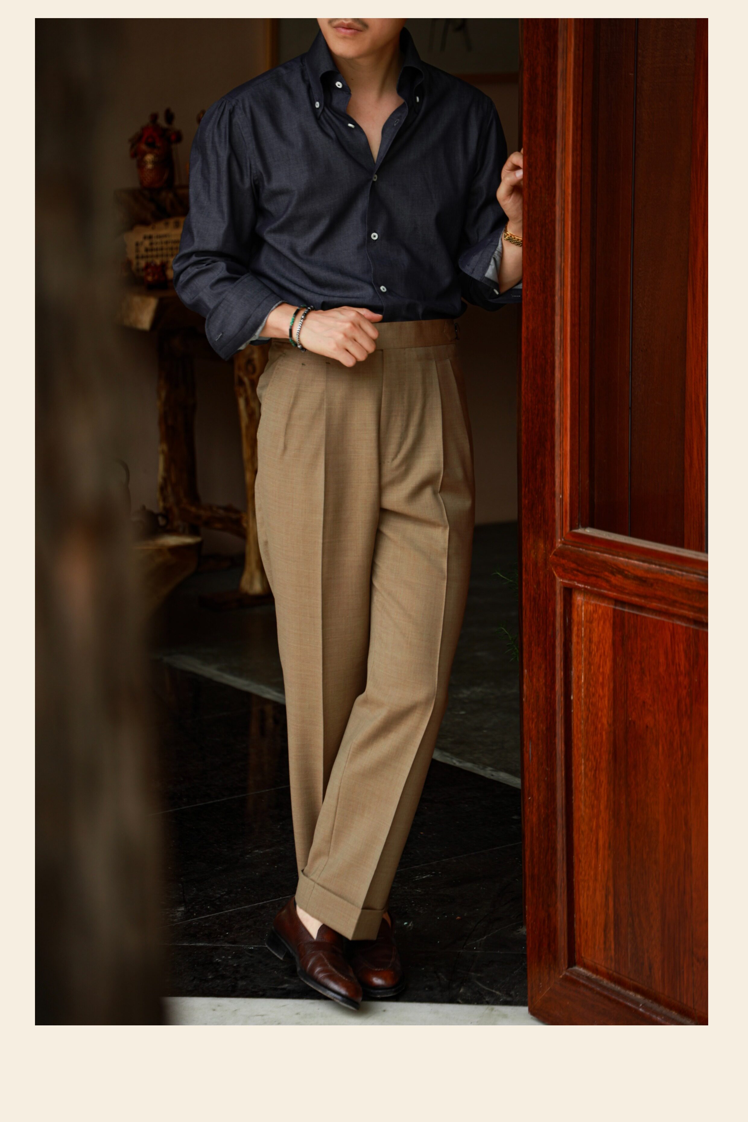 UGENTLE Мужской овцы волосы высокая Конечно ремесла " плывун Коричневый смысл высокий талия париж с застежкой джентльмен брюки 