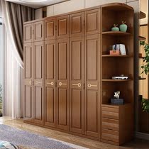 Walnut full solid wood wardrobe Household bedroom simple modern storage cabinet open door new Chinese style overall large wardrobe