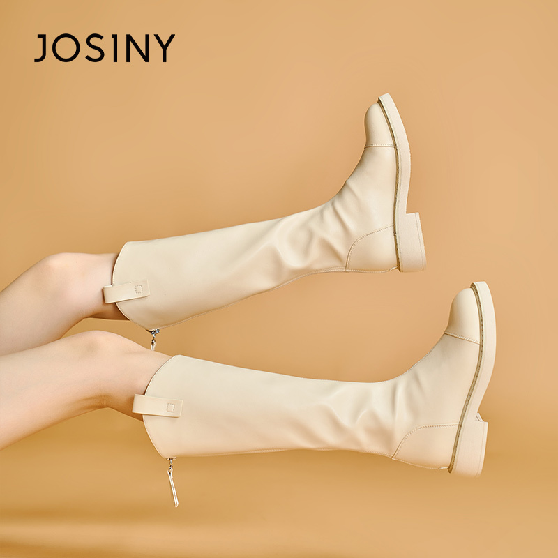 Zhuoshini Boots Women's Long Boots for Thick Legs 2025 Autumn and Winter New White Short Boots with Fleece Fashion Boots