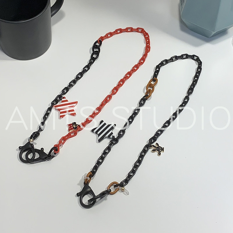Personality retro glasses chain lanyard fashion Mickey red and black net red cover hanging chain anti-lost hanging neck