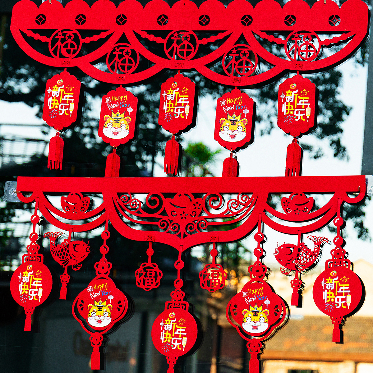 New Year's Day Decoration Scene Layout Supplies Bunting Lahua Fu Character Small Pendant Spring Festival New Year Red Ribbon Ornament