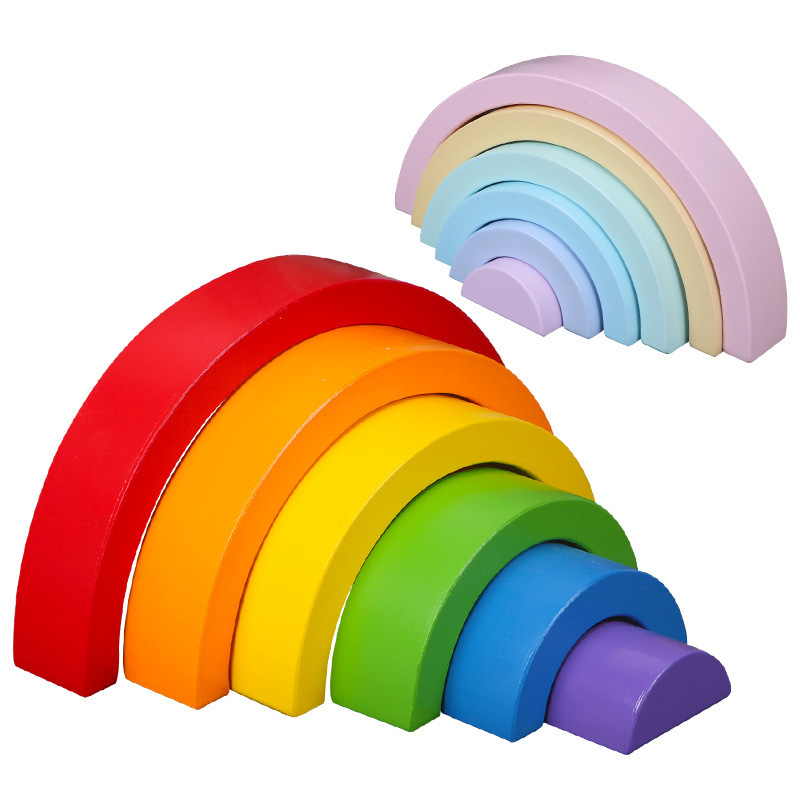 Montessori Rainbow Building Blocks Assembled Toys Puzzle Semicircle Arch Bridge Stacked Music Board Kindergarten Children's Early Education Enlightenment
